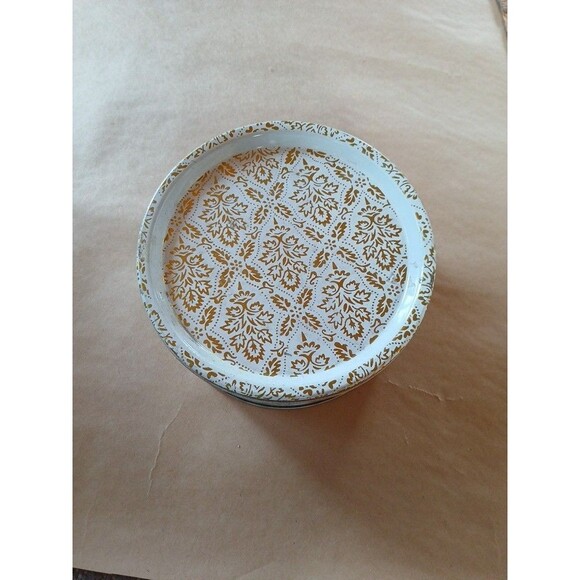 Vintage Container Tin Round Storage Box White & Gold Cottagecore Holiday - Picture 2 of 7